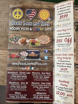 Menu  at Peace Love and Pizza - East Cobb in Marietta