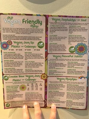 Vegan Menu at Peace Love and Pizza - East Cobb in Marietta
