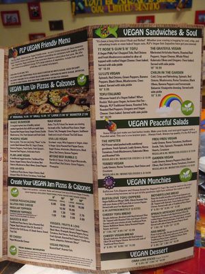 Vegan Menu as of 01/28/2020 at Peace Love and Pizza - East Cobb in Marietta