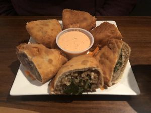 Empanada selection with dip  at VSpot Express in New York City