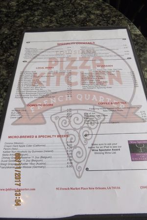 menu at Louisiana Pizza Kitchen in New Orleans