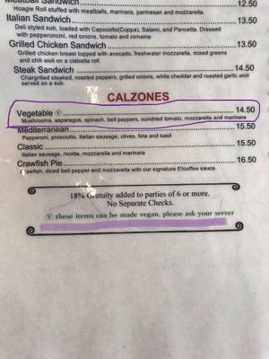 Vegan calzone at Louisiana Pizza Kitchen in New Orleans