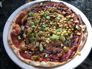 BBQ vegan chicken pizza  at Louisiana Pizza Kitchen in New Orleans