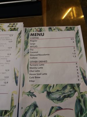 Drinks menu at VERD Kent Street in Sydney