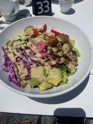 Falafel bowl and extra mushrooms +R25  at Kauai in Western Cape