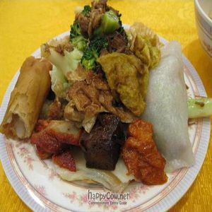 Plate of food from buffet at Light Vegetarian Restaurant in Kowloon