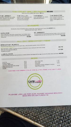 Menu 2 at Cafe Lush in Albuquerque