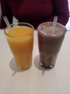 Orange Juice and Chocolate Almond Milk at Michelle's Café.  at Michelle's Cafe in Toowoomba