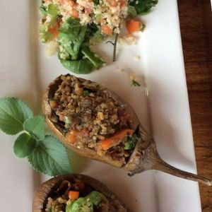 stuffed eggplant with quinoa and organic vegetables!  at Chile Rojo in Puerto Viejo De Talamanca