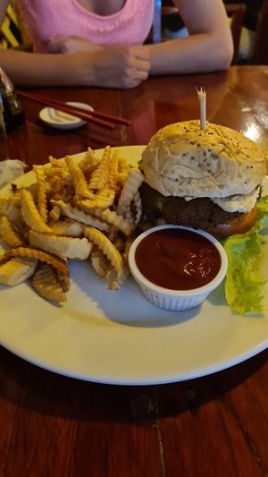 Falafel burger vegan (you have to say without cheese) at Chile Rojo in Puerto Viejo De Talamanca