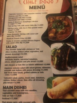 Menu as of Nov 2023  at Chile Rojo in Puerto Viejo De Talamanca