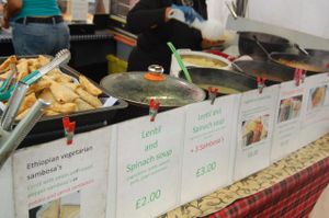 Sambosas and hot dishes. Tasty and cruelty-free food in Greenwich. at Red Tent Ethiopia in South East London