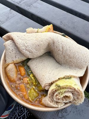 Injera and curries   at Red Tent Ethiopia in South East London