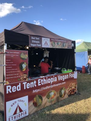 Menu and stall  at Red Tent Ethiopia in South East London