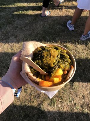 All curries minus the dal, served with an enjera (£12, great portion).  at Red Tent Ethiopia in South East London