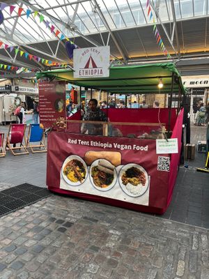 Exterior of food stand  at Red Tent Ethiopia in South East London