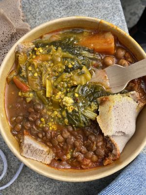Mixed bowl with injera (£10 + £1 extra injera)  at Red Tent Ethiopia in South East London