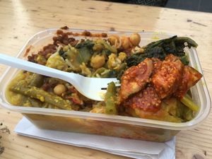 Vegan mix box with rice  at Red Tent Ethiopia in South East London
