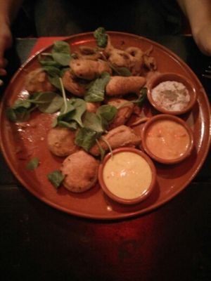 Tempura/pakora. Those dips are to die for!  at BalBar in Warsaw