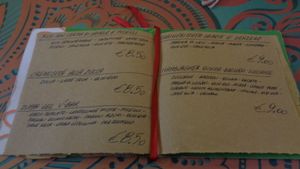 The hand written menu. at V-Bar Natural in Parma