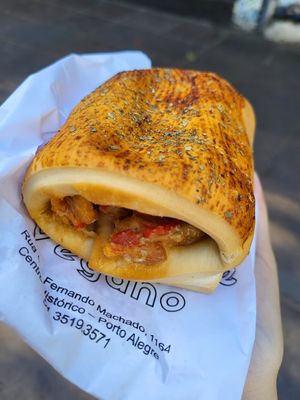 Assado calabresa - with tomato, sunflower seed cream, sausage at Donna Laura Doces e Salgados in Porto Alegre