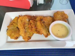 tostones with vegan garlic.  at Equelecua Cuban Cafe - Cloud Kitchen in Los Angeles