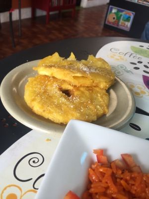 Tostones
double friend unripe (savory) plantains.
Soooooo GOOOOOOD!  at Equelecua Cuban Cafe - Cloud Kitchen in Los Angeles