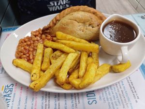 Pasty and chips. Favourite. at Blondes in Cottingham