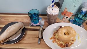 Breakfast bagel, sausage sandwich, oreo Milkshake at Blondes in Cottingham