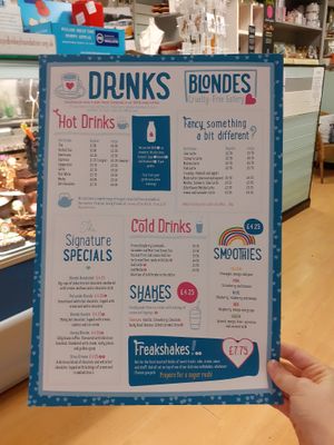 Drinks Menu at Blondes in Cottingham 100% fully vegan cafe at Blondes in Cottingham