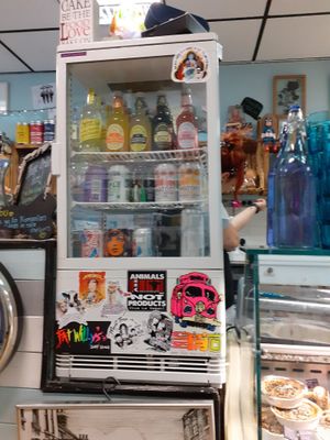 Fridge of drinks at Blondes in Cottingham 100% fully vegan cafe at Blondes in Cottingham