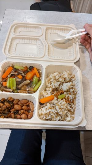 Vegetarian bento with 2 side dish choices of at QQ Rice - Hillion Mall in West Singapore