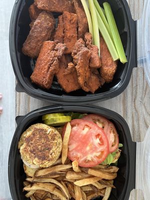“Crab” cake sammich and buffalo seitan wings!  at The Mad Batter in Cape May