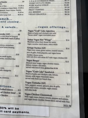 Vegan lunch/ dinner   at The Mad Batter in Cape May