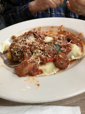 Vegan bean ravioli with spinach, sausage red pepper and onion   at The Mad Batter in Cape May