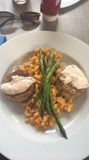 vegan crab cakes with mac and cheese at The Mad Batter in Cape May