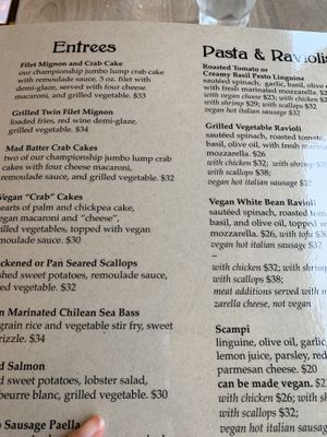 Vegan options through out menu at The Mad Batter in Cape May