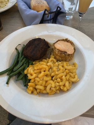 The Vegan Steak and Crab Cake with vegan Mac n Cheese at The Mad Batter in Cape May