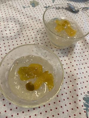 Agar agar mandarin dessert  at Kaffetanten in Tokyo