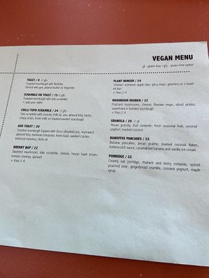 Vegan menu  at Dear Daisy in Forestville