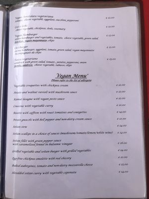 Vegan menu  at Felice Ristorante Pizzeria in Lucca