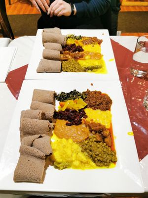 Vegetarian platter (it's vegan) at Hareg Variety in Ottawa