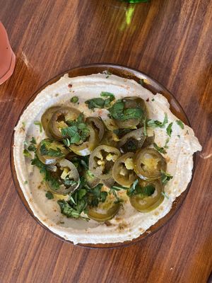 Hummus with pickled jalapeños   at Love and Peas in The Hague