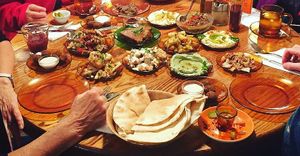 A typical table full of lovely dishes  at Love and Peas in The Hague