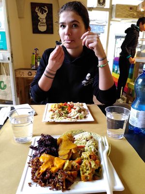 Happy and hungry customers! at Mangia la Foglia Bio  in Parma