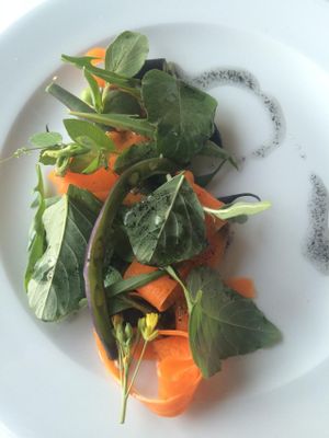 Salad with purple beans, rocket, pickled carrots with bbq oil at Sammy's by Culinary Forward in San Pawl Il-bahar