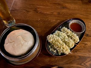 Bao bun and tofu fried skewers  at Soy in Berlin