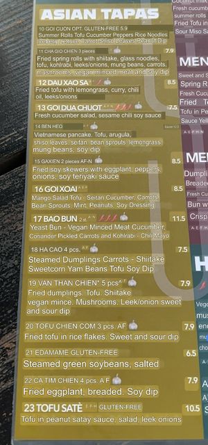 The Asian tapas section translated to English   at Soy in Berlin