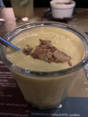 Mango Shake - they also have two desserts that we didn’t see on the menu, so ask. When we were there it was a chia pudding or chocolate mousse   at Soy in Berlin