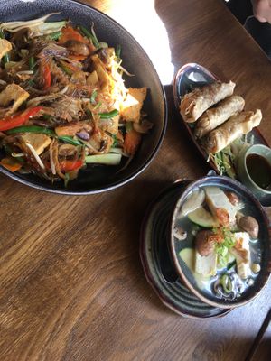 noodles, dumpling soup, spring rolls. recommend! at Soy in Berlin